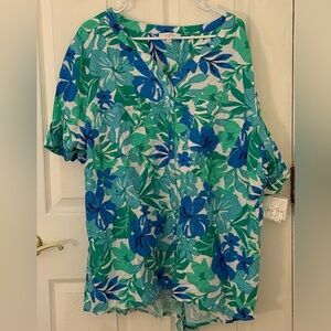 Coral Bay Blue and Green Floral Tropical Shirt - NWT - 3X